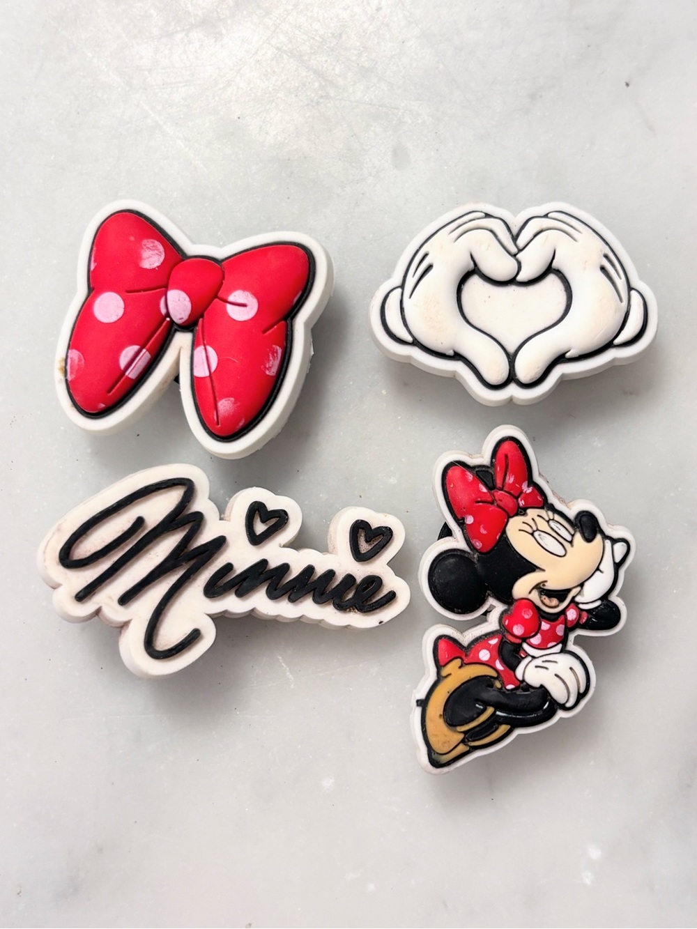 Disney Minnie Mouse croc Jibbitz charms set of 4 red polka dot bow heart girls